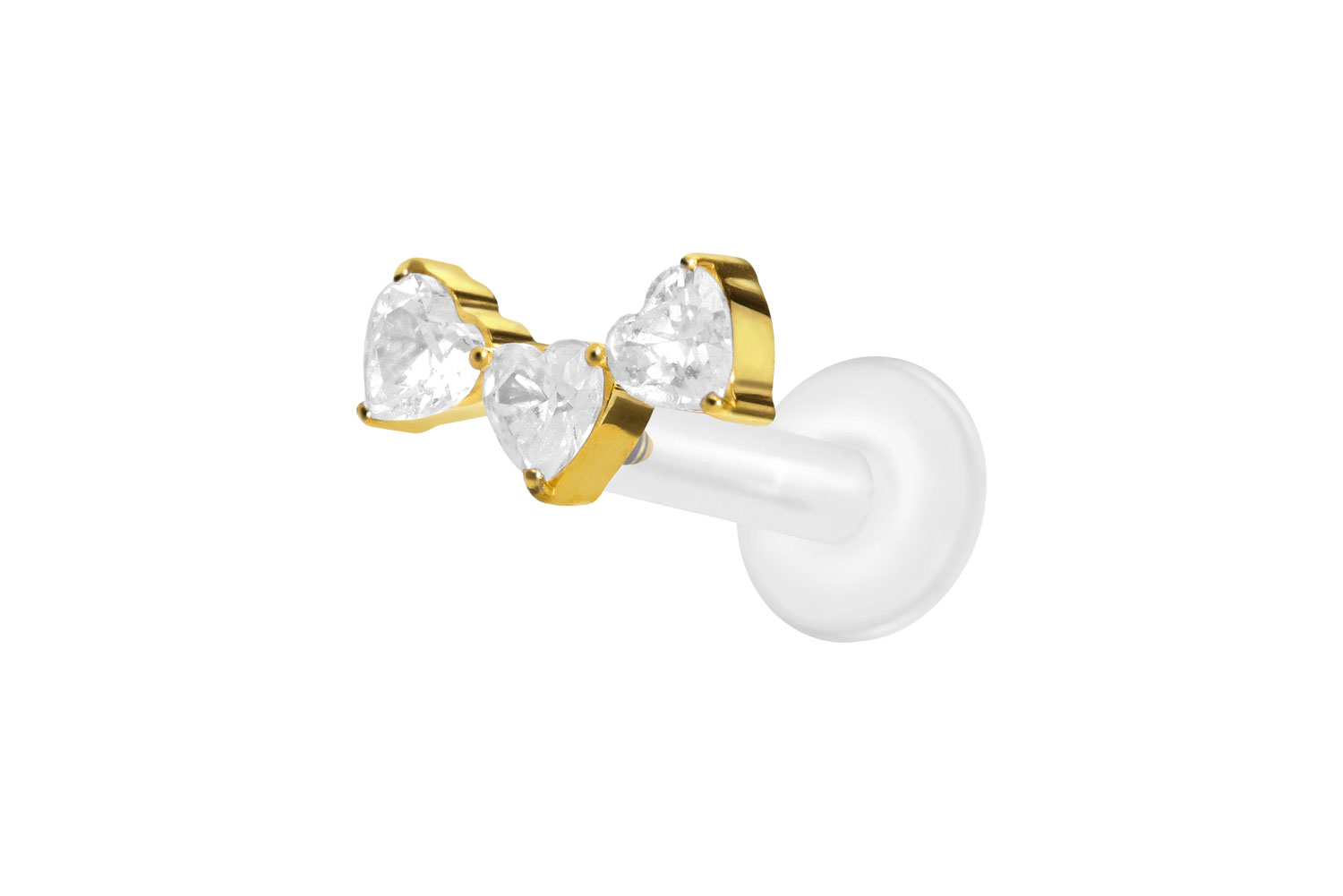 PTFE Labret Piercing mit Innengewinde + Titan-Aufsatz 3 KRISTALLHERZEN